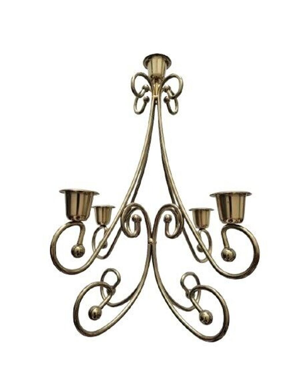 Vintage Home Interiors MCM Brass Plated Candle Holder Candelabra Centerpiece